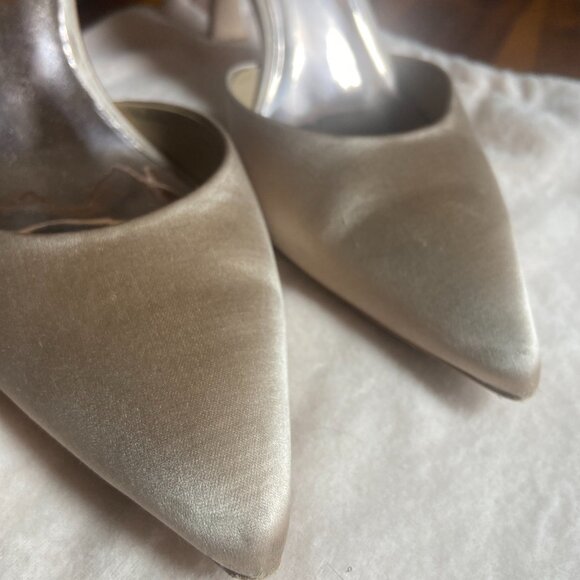 Badgley Mischka Kamilah Pointed Ankle Strap High Heel Sandals in Latte - Picture 2 of 4